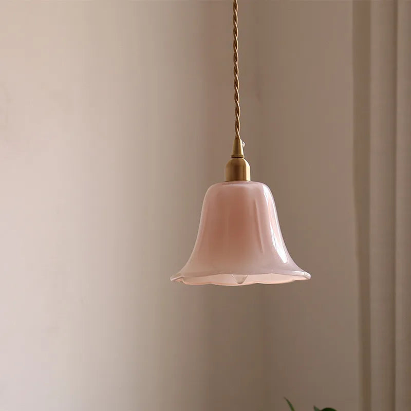 Afralia™ Pink Flower Glass LED Pendant Light Fixture, Modern Nordic Decor