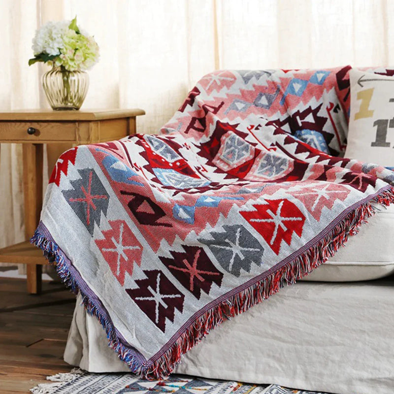 Afralia™ Knitted Cotton Throw Blanket with Tassel - Geometric Bohemian Design