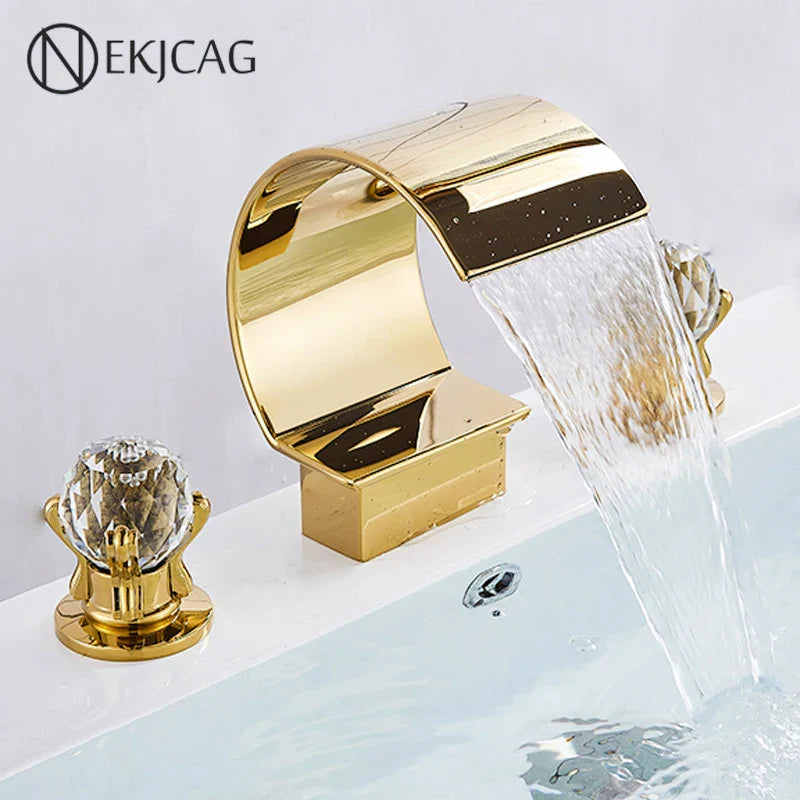 Afralia™ Crystal Handle Gold Basin Faucet Set, Hot Cold Water Mixer Tap