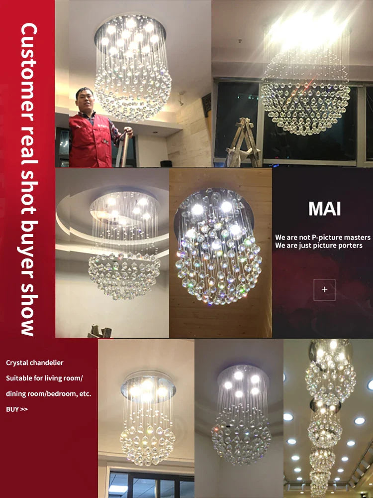 Afralia™ Modern Italian Crystal Ball Duplex Villa Chandelier Living Room Pendant Light