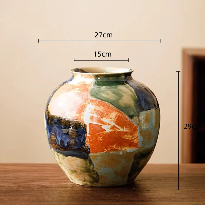 Afralia™ Ceramic Vase with Unique Color Stitching, Hand-drawn Floral Design - Home Decor Accessory