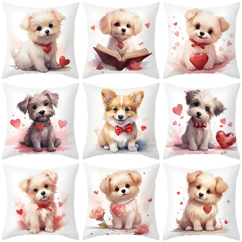 Afralia™ Cute Pet Dog Print Cushion Cover - Valentine's Day Home Decor Pillowcase