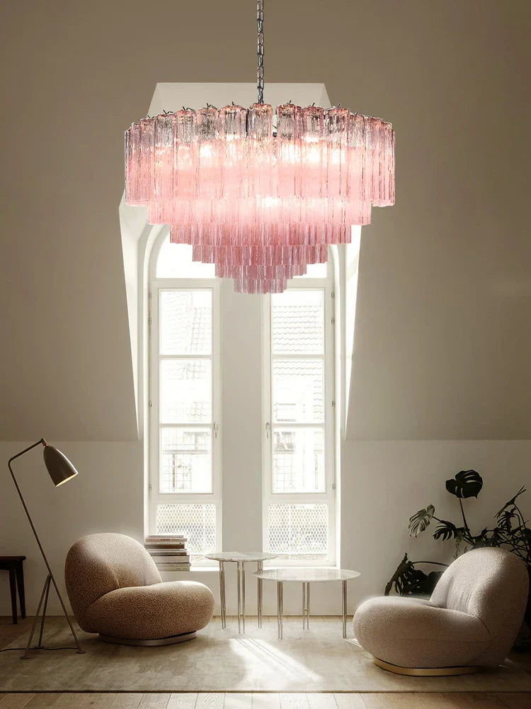 Afralia™ Pink Glass Chandelier LED Light Fixture for Ceiling Living Room Decor