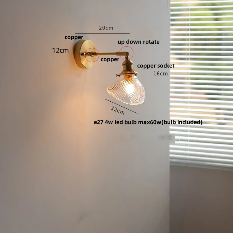 Afralia™ Vintage Brass Clear Glass Wall Lights Rotate Bedside Lamp for Restaurant Bedroom