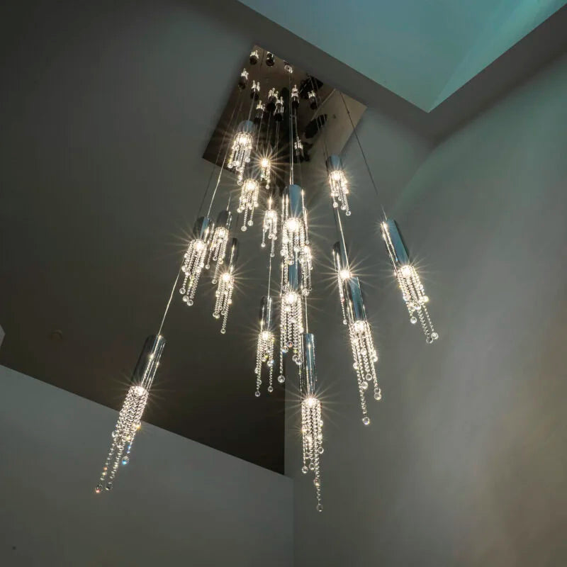 Afralia™ Chrome Tassel Crystal Chandelier for modern living and dining spaces.