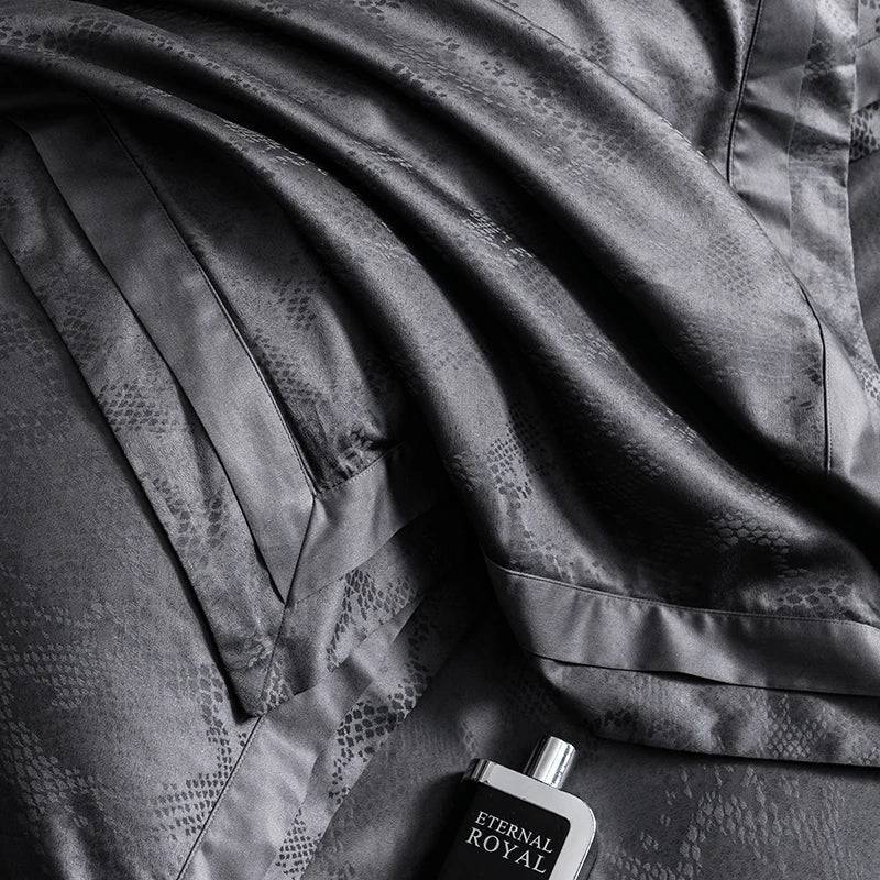 Afralia™ Luxury 1000TC Egyptian Cotton Jacquard Bedding Set in Dark Gray