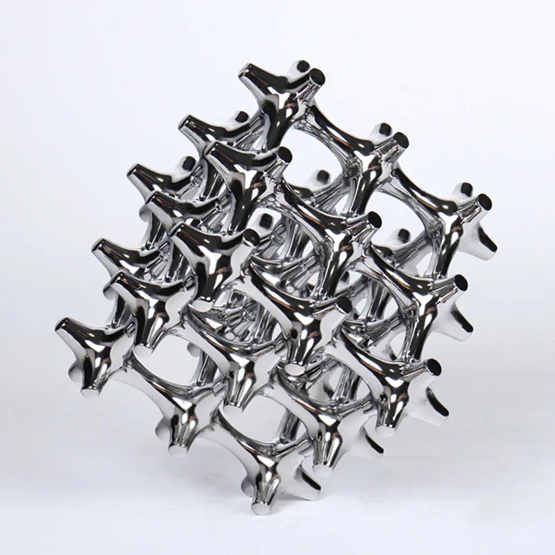 Afralia™ Silver Resin Cube Sculpture Home Decorative Figurine Hollow Layer H27