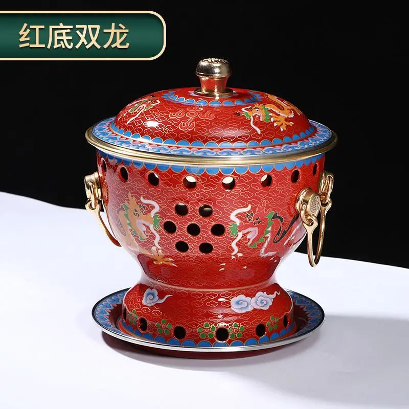 Afralia™ Single Person Enamel Hotpot & Alcohol Pot Set in Pure Copper