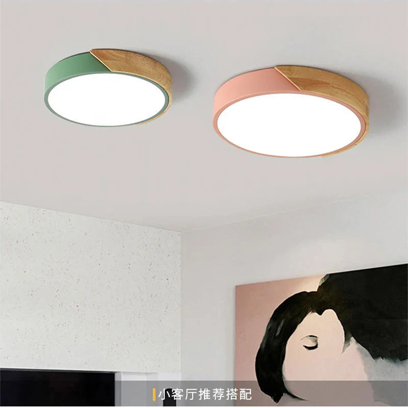 Afralia™ Round LED Wood Ceiling Lamp, Modern Nordic Design for Home Living Room Bedroom