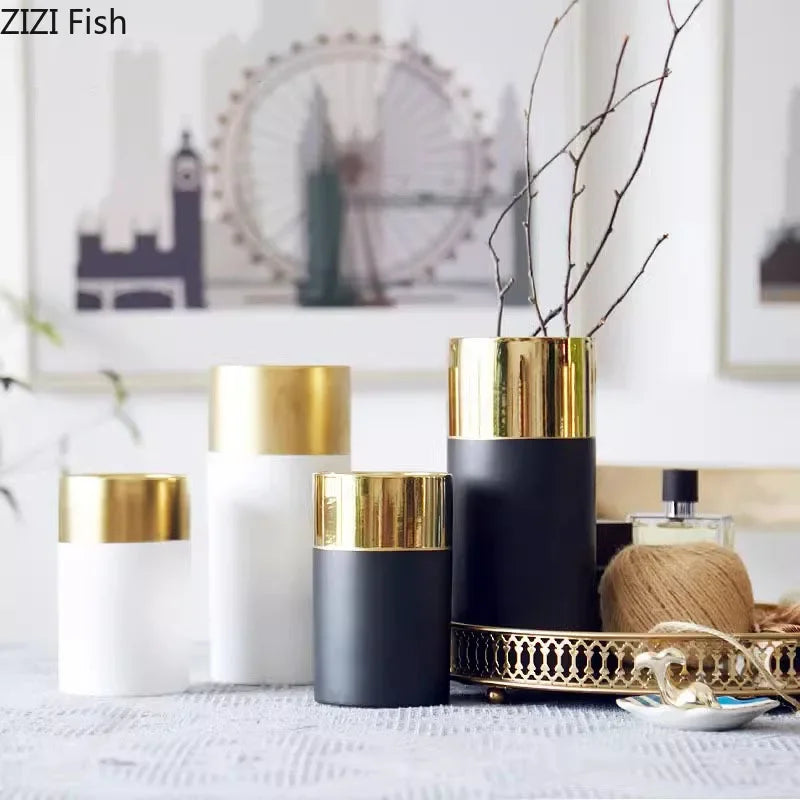 Afralia™ Marble Texture Ceramic Vase | Modern Floral Room Decor Vase