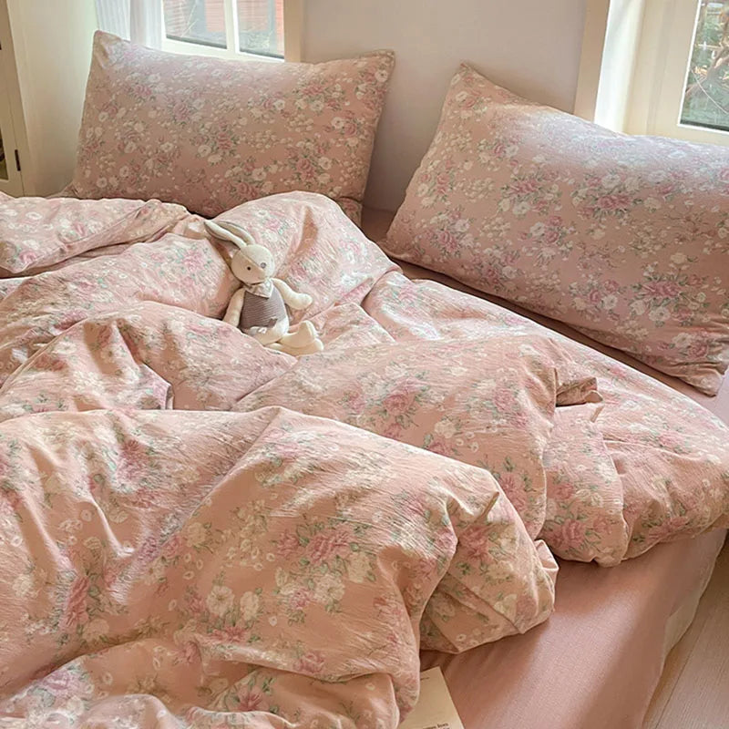 Afralia™ Cotton Flower Print Bedding Set - Romantic High-Density Comforter for Adults