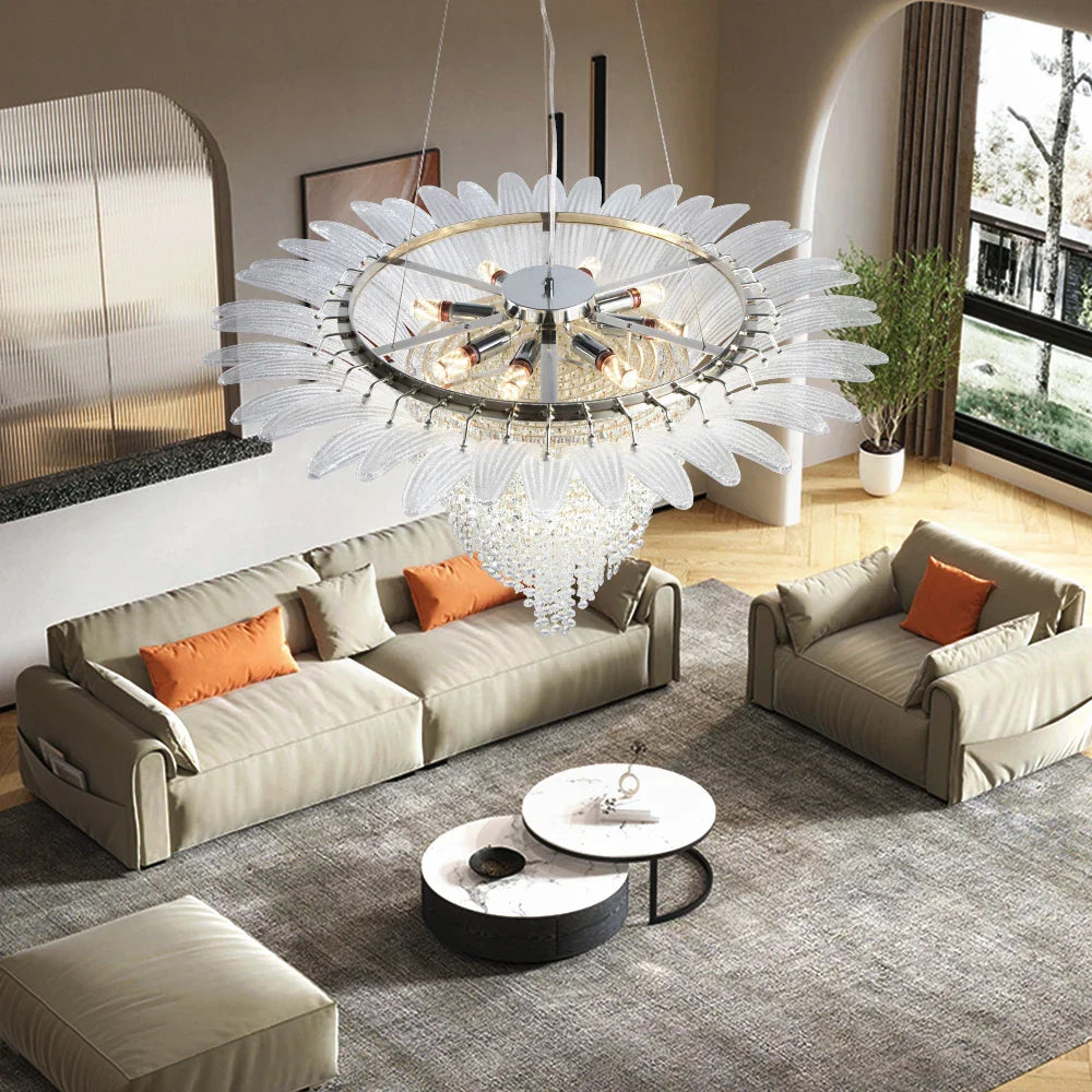 Afralia™ Glazed Gold LED Chandelier for Living Room Clubhouse Villa