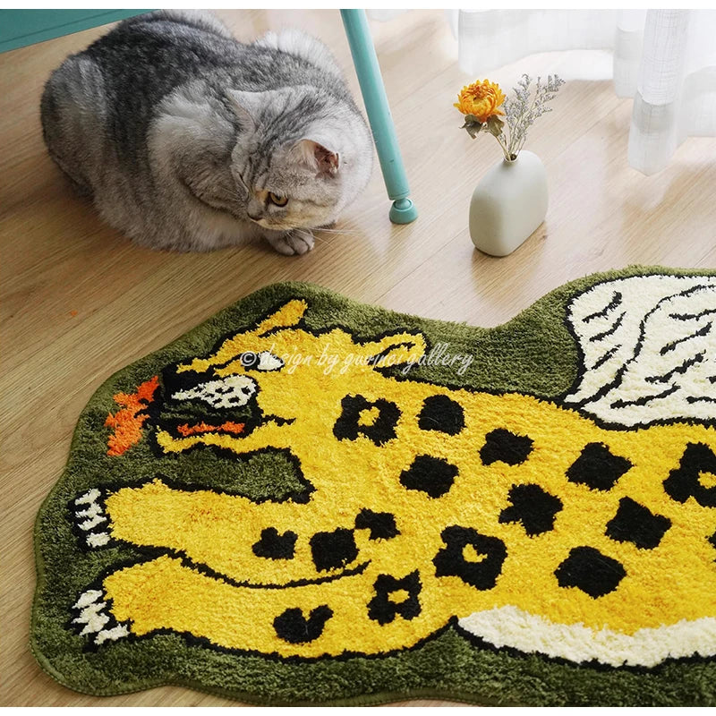 Afralia™ Flying Tiger Leopard Hand Tufted Rug 50x100cm Luxurious Animal Shaped Carpet