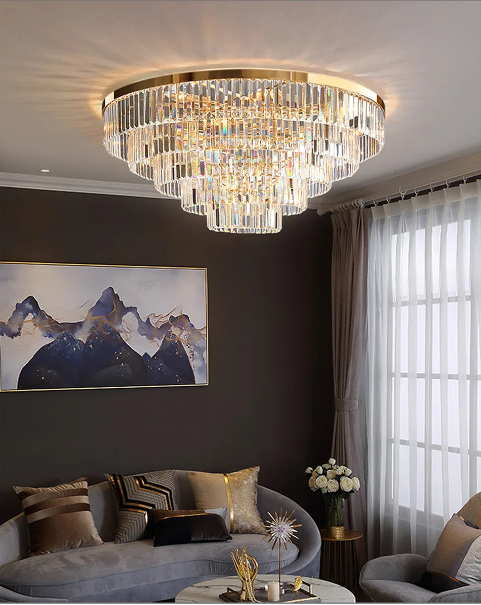 Afralia™ Gold LED Crystal Ceiling Light for Modern Living Room, Luxury Home Decor