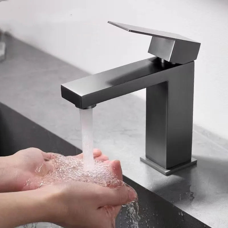 Afralia™ Brushed Gold Basin Faucet Single Handle Cold Hot Water Mixer Deck Mounted