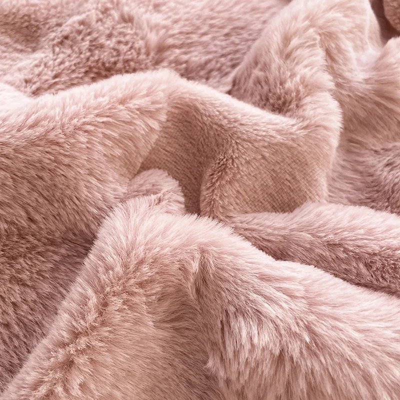Afralia™ Faux Rabbit Fur Plush Queen Bedding Set for Autumn Winter Warmth