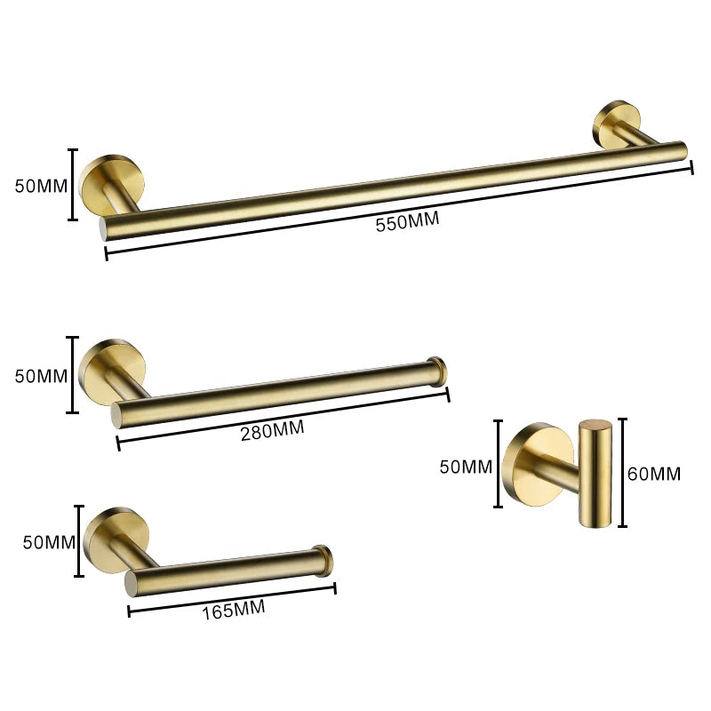 Afralia™ Brushed Gold Bathroom Accessories Set Hand Towel Bar Rack Toilet Paper Holder