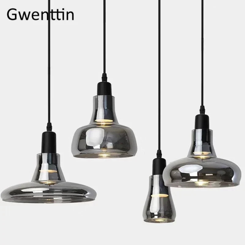 Smoky Gray Glass Pendant Light Retro Loft Industrial Hanging Lamp for Living Room Bedroom by Afralia™.