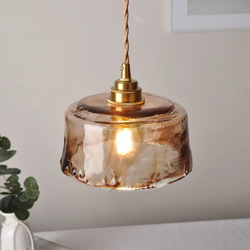 Afralia™ Amber Glass LED Pendant Lamp with Adjustable Wire for Dining Room and Kitchen