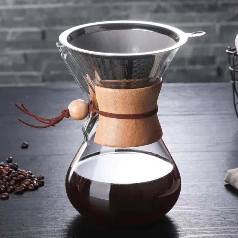 Afralia™ Stainless Steel Glass Filter Coffee Maker Espresso Machine Tea Pot Set