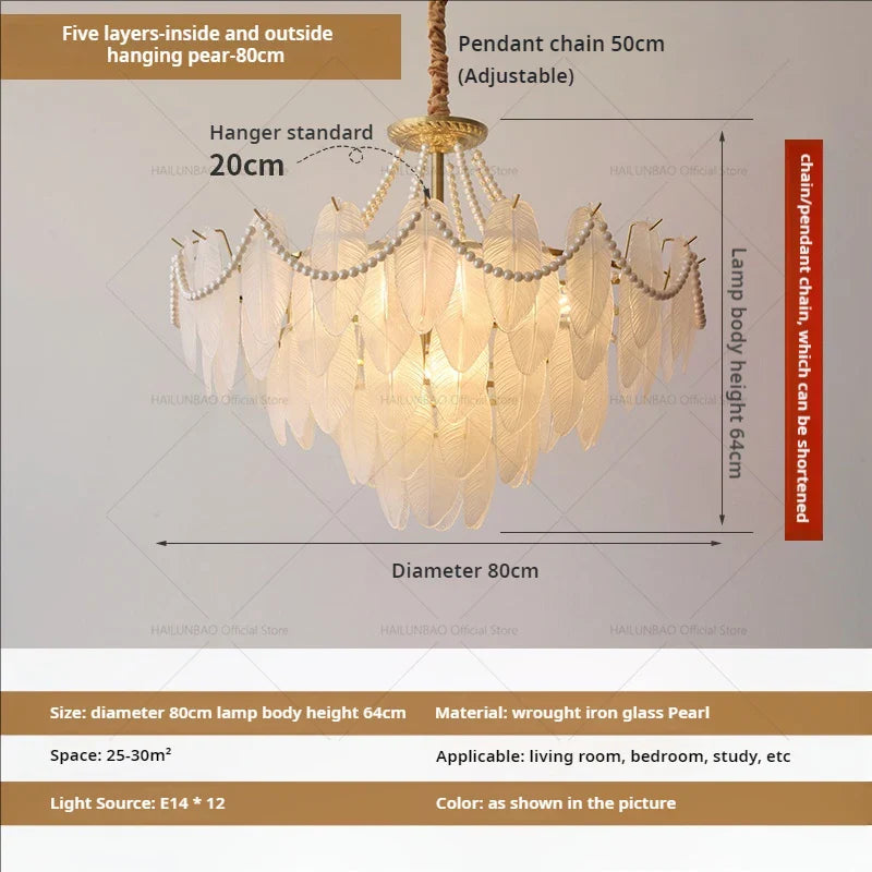 Afralia™ Cream Wind Feather Pearl Crystal Chandelier for Luxury Living Room and Bedroom