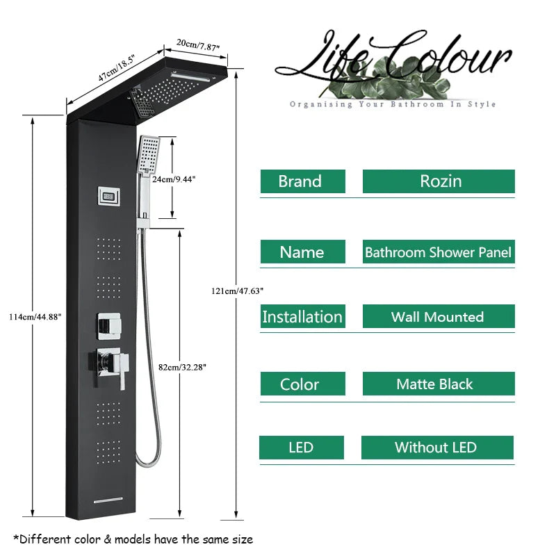 Afralia™ Black Massage Jet Rainfall Shower Panel with Temperature Display 5 Modes