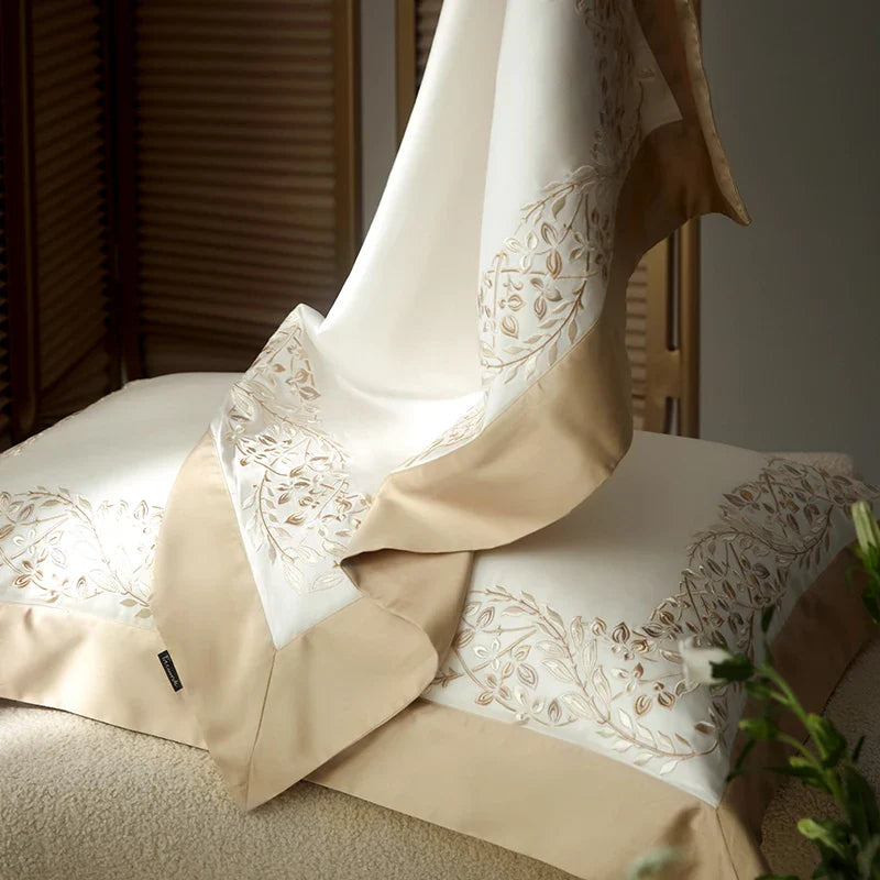 Afralia™ Silky Eucalyptus Cotton Embroidery Bedding Set with Duvet Cover, Sheet, Pillowcases