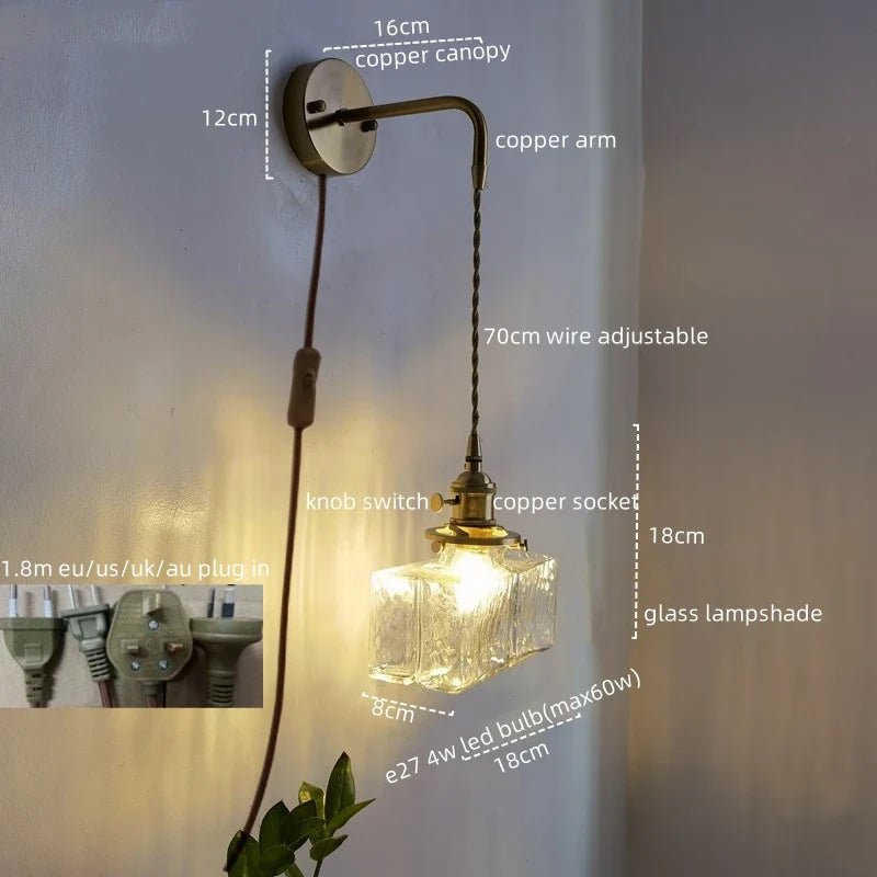 Afralia™ Glass Copper LED Wall Lamp Modern Corridor Bedside Light