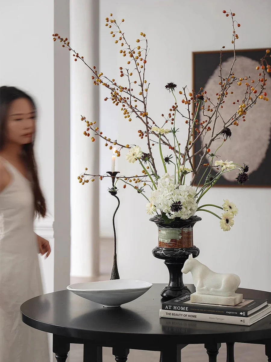 Afralia™ Vintage Marble Flower Vase Home Decor for Living Room & Dining Table