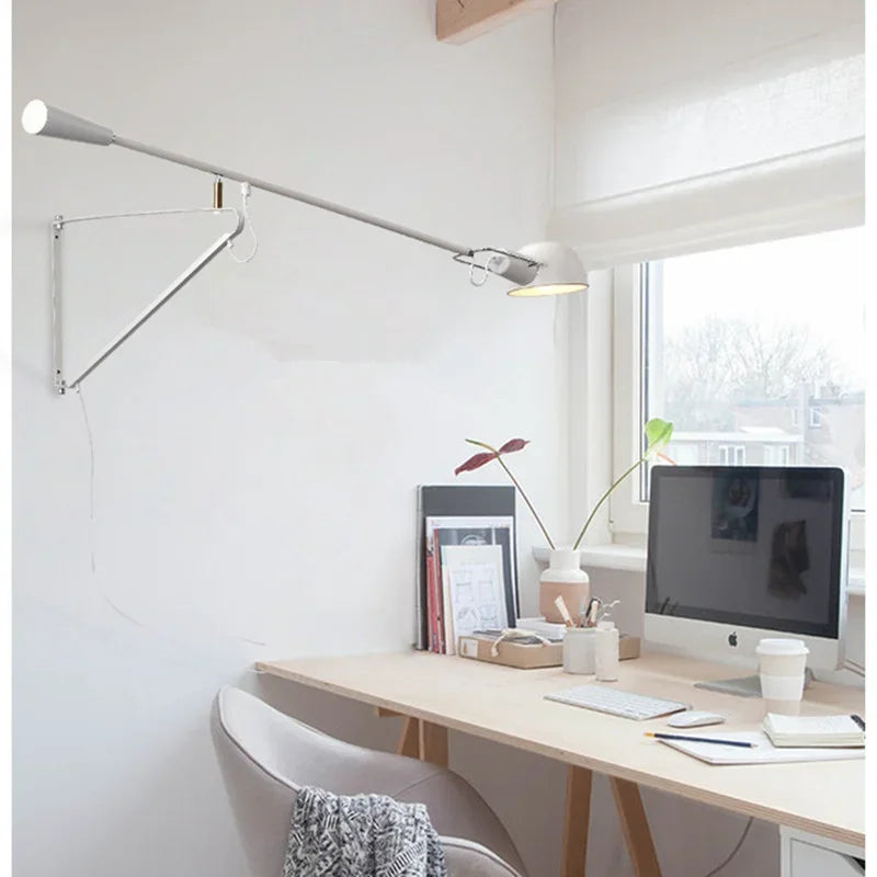 Afralia™ Dimmable LED Wall Lamp, Rotating Long Pole, Swinging Black and White Industrial Design