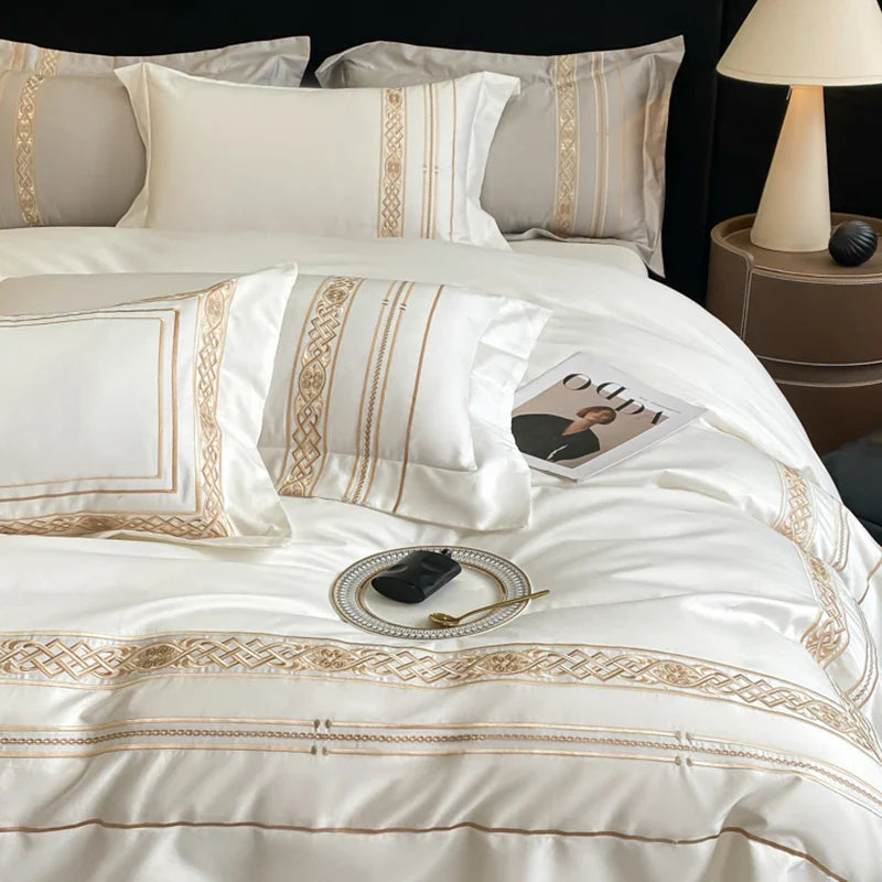 Afralia™ Luxury Gold Embroidery Hotel Style Bedding Set