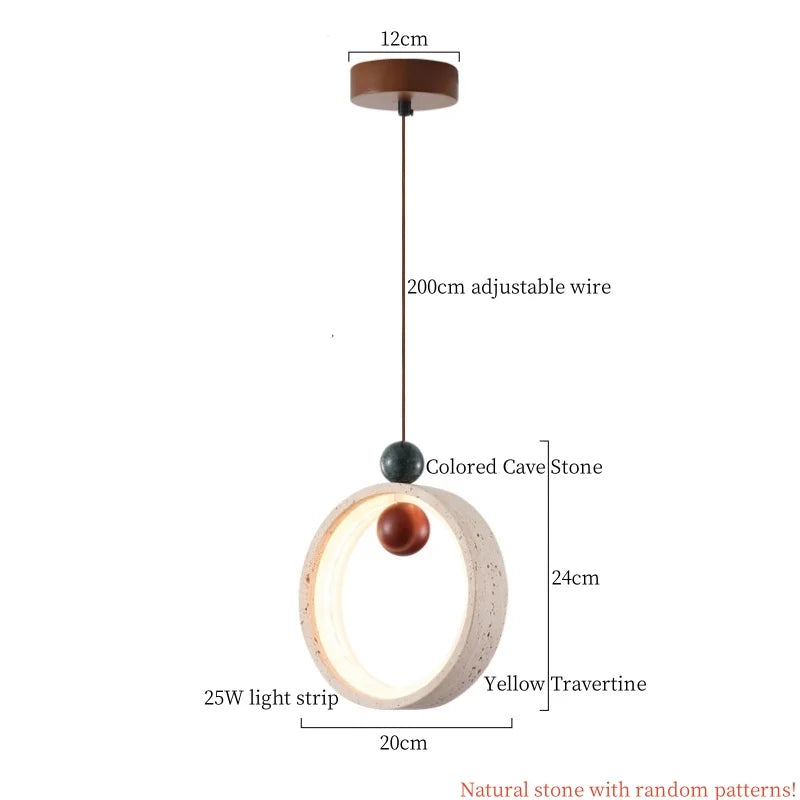 Afralia™ LED Pendant Lamp Yellow Travertine Adjustable Wabi Sabi Light