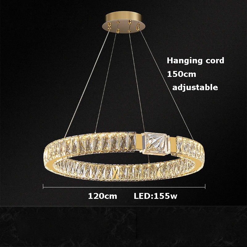 Afralia™ Crystal Block Gold Ring Pendant Light - Luxury Dimmable Ceiling Decor
