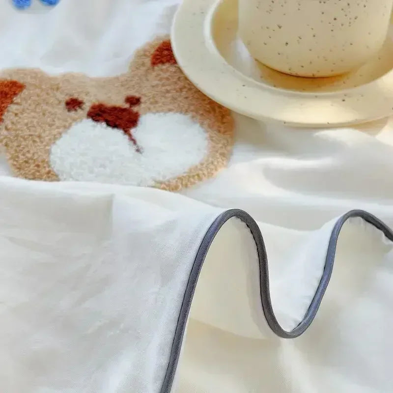 Afralia™ Cute Bear & Sheep Embroidery Bedding Set for Single/Double Bed