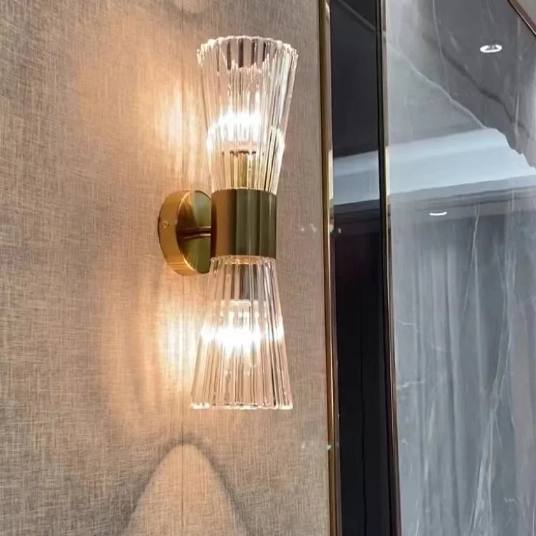 Afralia™ Luxury Crystal Glass Wall Sconce Light Fixture Gold for Bedroom Living Room