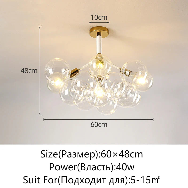 Nordic Glass Chandelier Ceiling Pendant Light by Afralia™. Luxe Home Decor Fixture for Living Room and Bedroom.