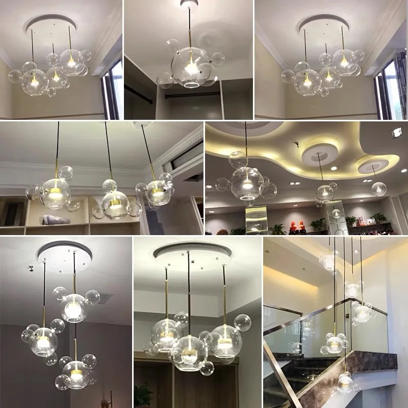 Afralia™ Glass Bubble LED Chandelier for Kids Kitchen Dining Office Lighting