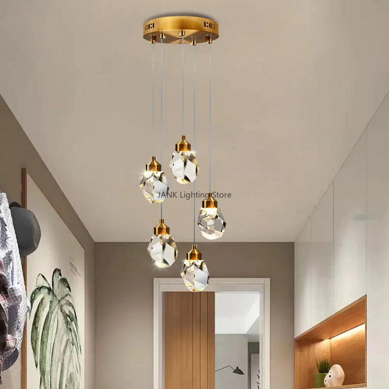 Afralia™ K9 Crystal Dining Chandeliers: Gold Wire Hanging Ceiling Lights for Bedroom, Balcony, Bar Room