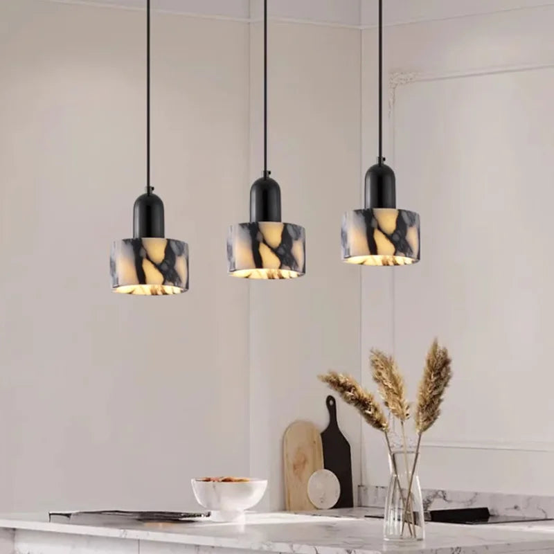 Afralia™ Luxury Black Iron LED Pendant Lights Stone Wire Adjustable Hang Lamp