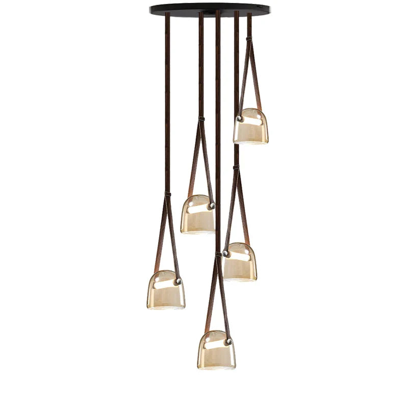 Afralia™ Glass Pendant Chandelier: Modern Leather Belt Luxury LED Lighting for Home Decor
