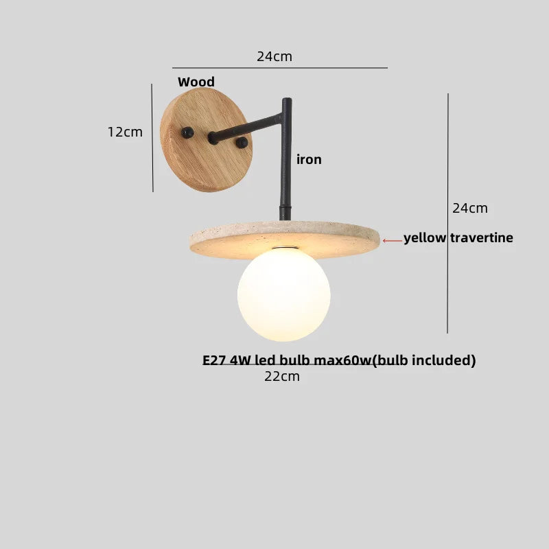 Afralia™ Yellow Travertine LED Wall Lamp Iron Pull Chain Nordic Stair Light Fixtures