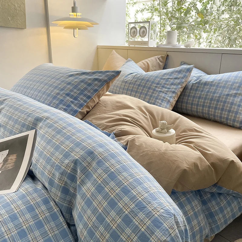 Afralia™ Striped Gird Cotton Bedding Set: Skin-Friendly & Non-Fading for All Seasons