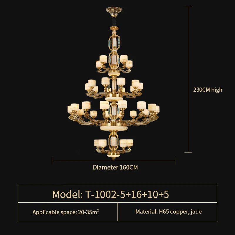 Afralia™ Natural Jade Chinese Chandelier for Living Room, Hotel, Restaurant, and Tea Room