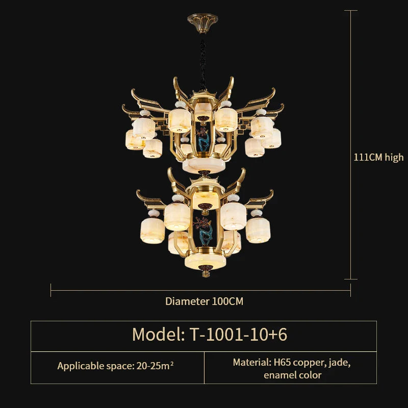 Afralia™ Vintage Zinc Alloy Chandelier for Duplex Living Room, Jade Lift Villa Light