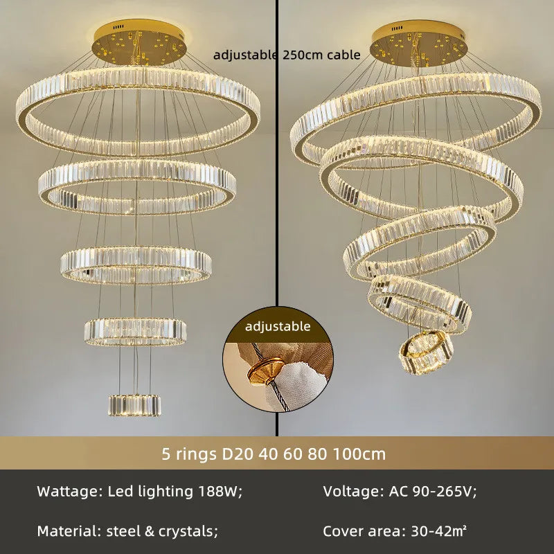 Afralia™ Crystal Circle LED Chandelier: Nordic Modern Stairs Pendant Lighting with Dimmable LED for Living Room