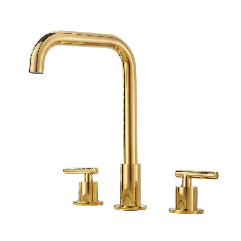 Afralia™ Brass Basin Faucet: Gold/Chrome Double Handle Bathroom Sink Tap, Deck Mounted-Widespread