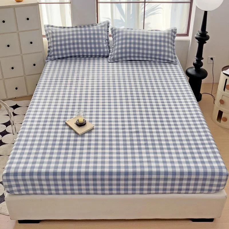 Afralia™ Patterned Grid Fitted Sheet Set for Single Double Mattress