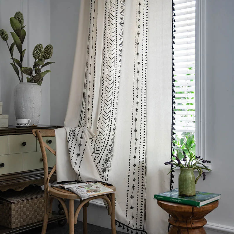 Afralia™ Bohemian Ethnic Geometry Printed Cotton Linen Curtain