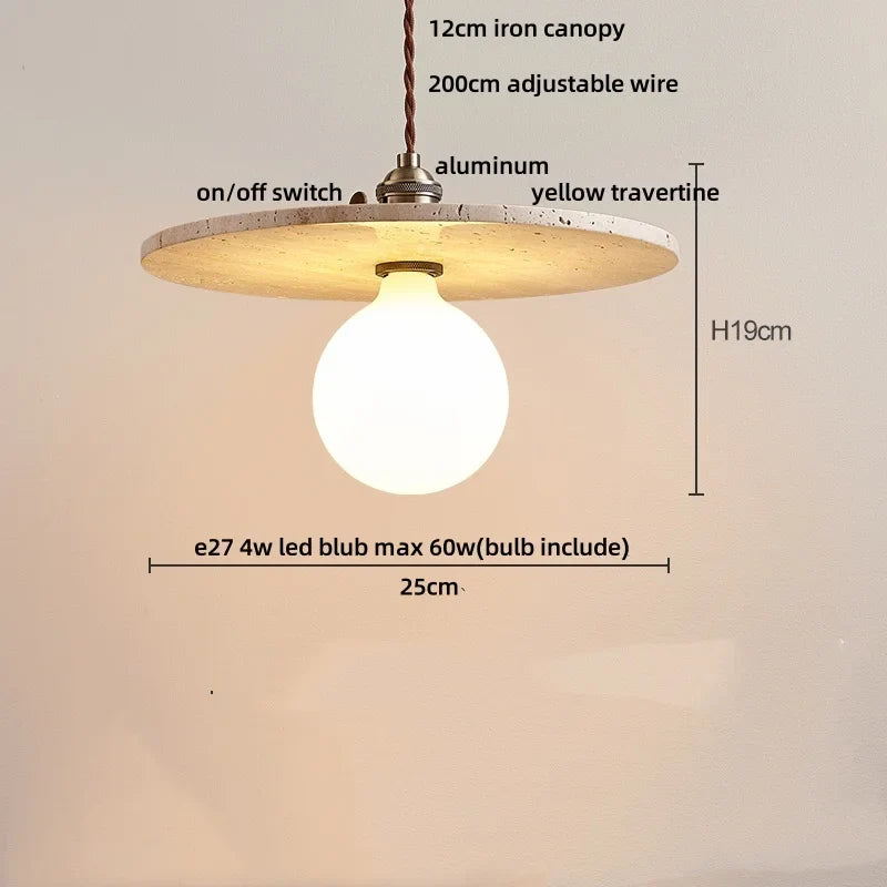 Afralia™ LED Knob Switch Pendant Lamp Yellow Travertine Copper Wabi Sabi Hanging Lights