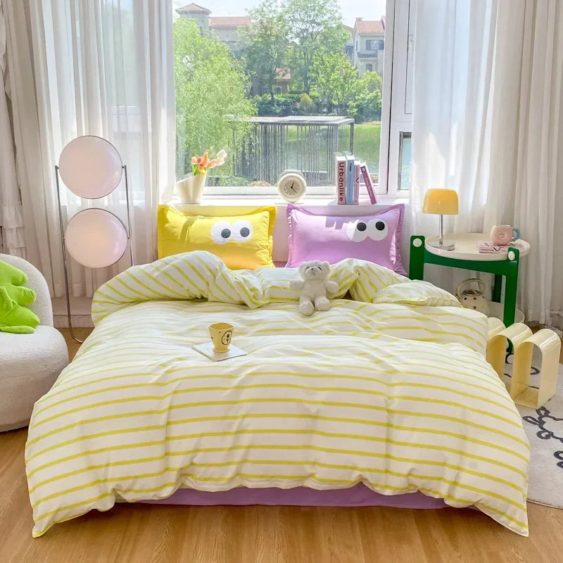 Afralia™ Striped Printed Cotton Bedding Set for Twin/Double Size Beds